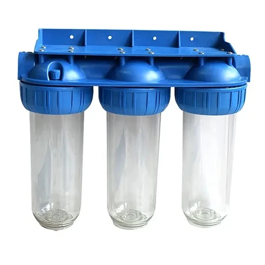 Porta Filtro Triple Transparente (PET) 10" Conexión 3/4"