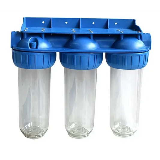 Porta Filtro Triple Transparente (PET) 10" Conexión 3/4"